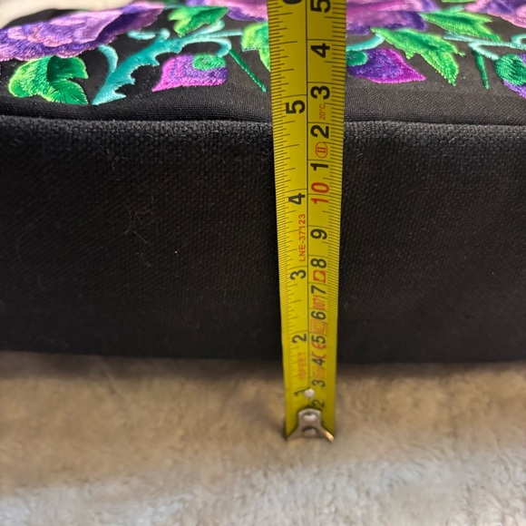 NEW Tote Bag Black Canvas Embroidered Floral Birds Purple Green Teal Zippered - Picture 15 of 16